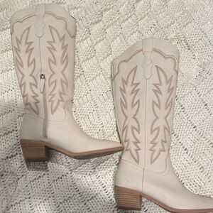 Cream Western-Style Women's Boots
